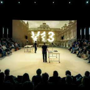 V13 – Bühnenbild mit Stücktitel